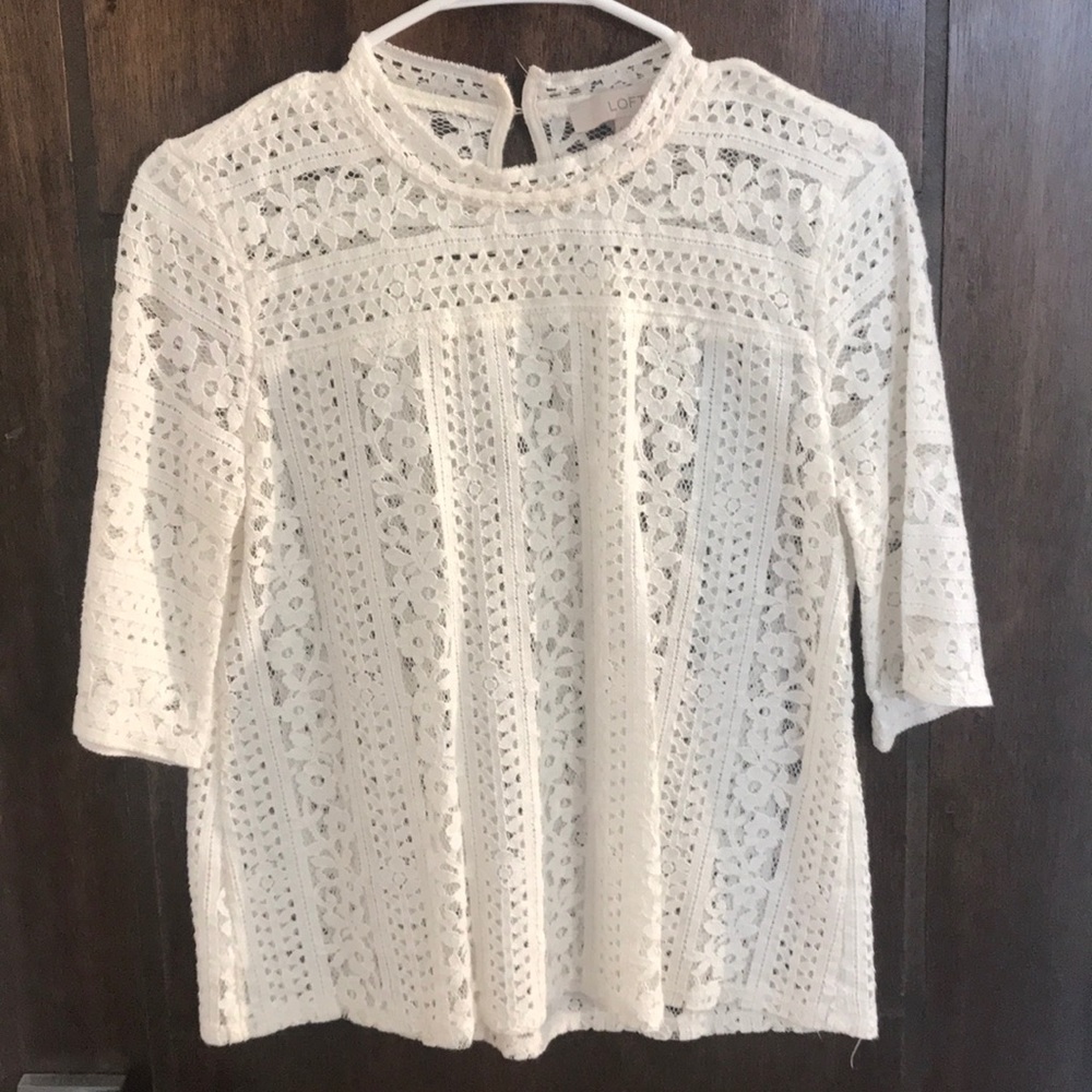 Ivory lace top. Loft. Size S